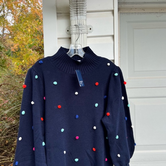 NWT Crown & Ivy Fun Navy 3D Dot Multicolored High Neck Long Sleeve Sweater - Picture 2 of 7